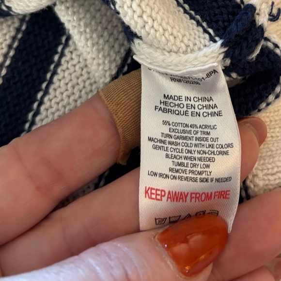 Life Is Good Striped Crewneck Sweater Small White Navy Sun Graphic - Picture 6 of 6